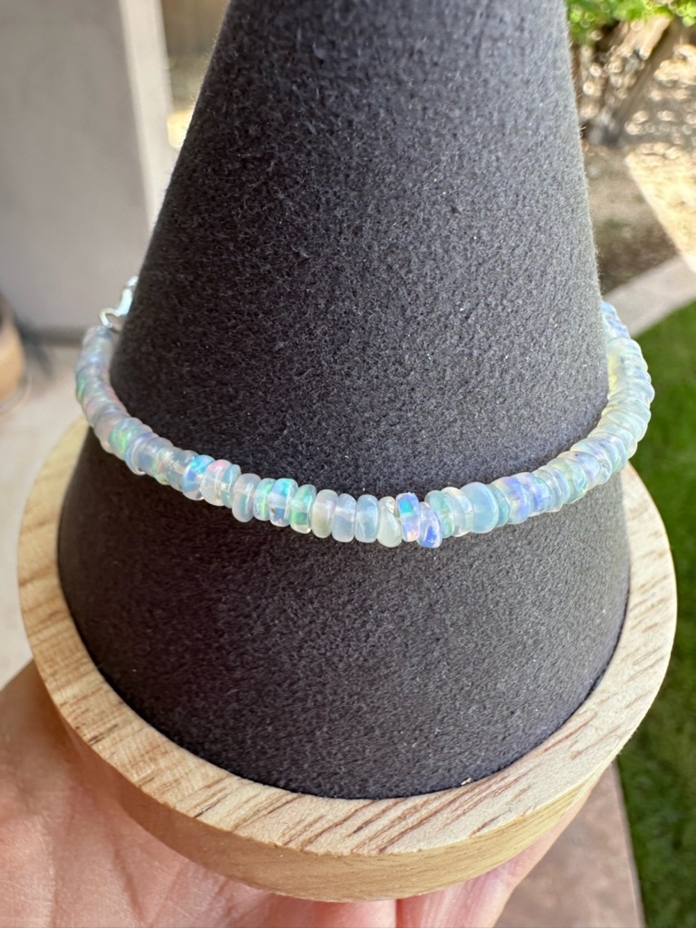 Genuine Ethiopian Opal Multi Fire Rondelle Bracelet S925 Sterling Silver 4mm NEW - Picture 3 of 17
